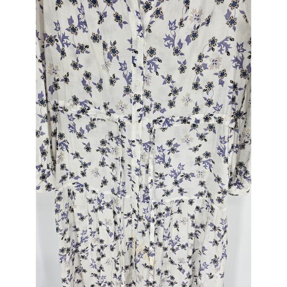 Sandro Paris Womens Sz XL Floral Print Broderie Detail Midi Dress *STAIN* - Picture 2 of 5